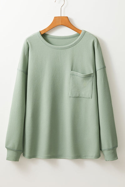 Women's Aqua Solid Corded Long Sleeve Drop Shoulder Top - Casual Fit, Stylish Everyday Essential for Effortless Chic