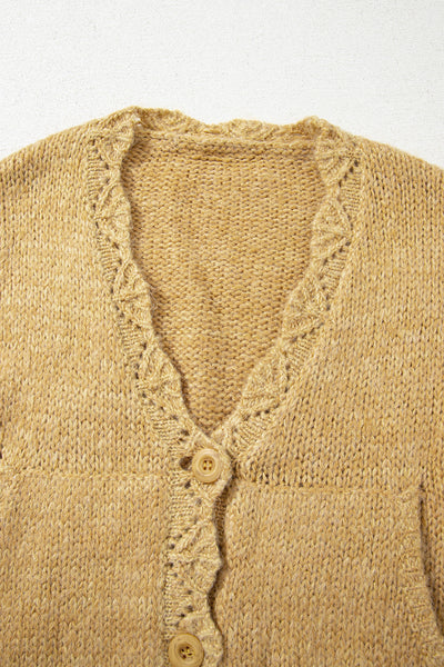 Cozy Soft Knit Women's Lantern Sleeve Cardigan - Stylish Layering Essential for Fall and Winter Outfits