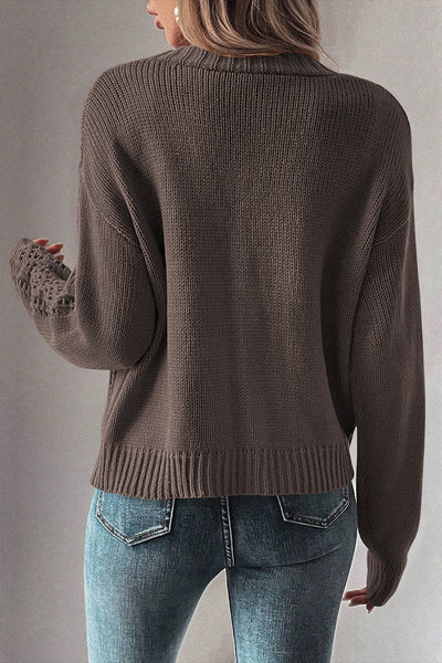 Chic Women's Dark Khaki Open Knit Cardigan Sweater - Cozy Drop Shoulder Design for Effortless Layering
