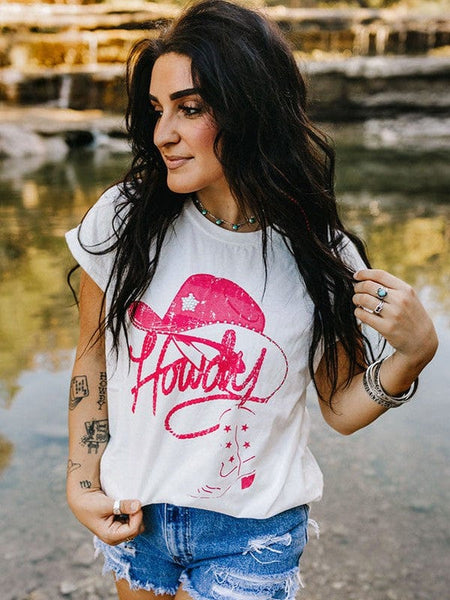 Diamond Print White T-Shirt With Hot Rhinestone Detail And Loose Fit