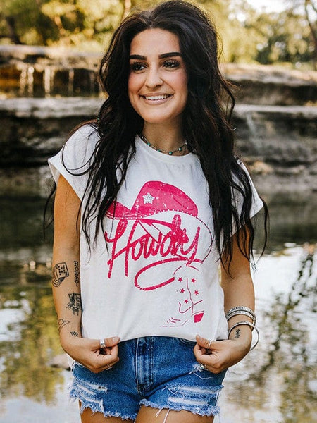 Diamond Print White T-Shirt With Hot Rhinestone Detail And Loose Fit