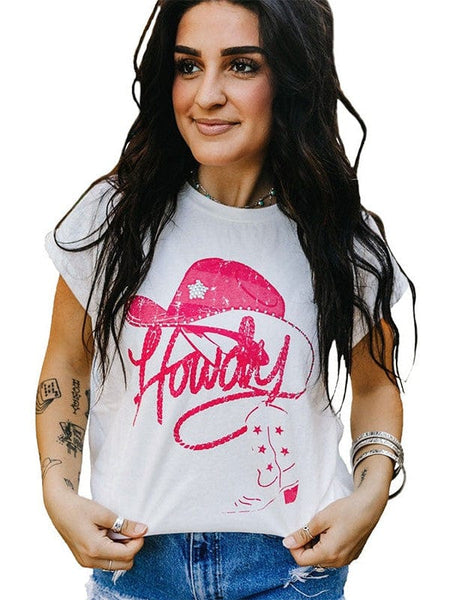 Diamond Print White T-Shirt With Hot Rhinestone Detail And Loose Fit