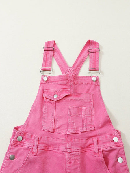 Women's Distressed Pink Denim Overall with Wide Leg
