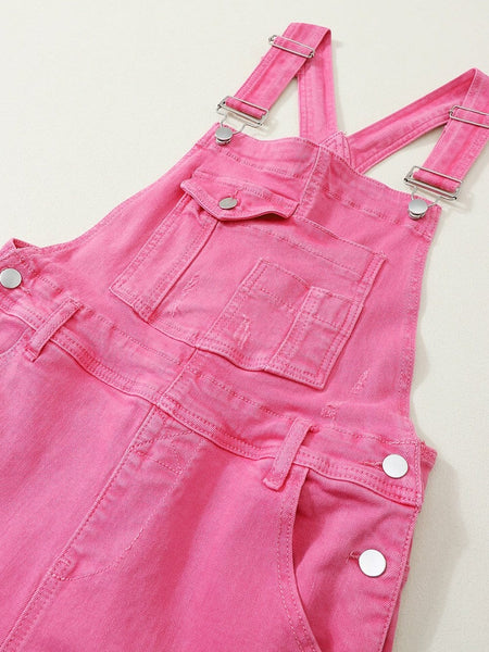 Women's Distressed Pink Denim Overall with Wide Leg