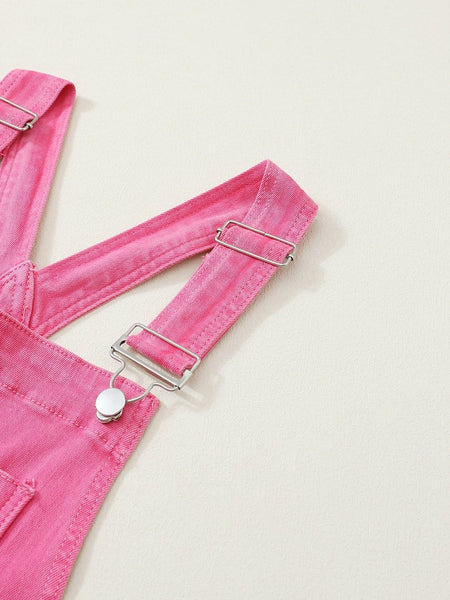 Women's Distressed Pink Denim Overall with Wide Leg