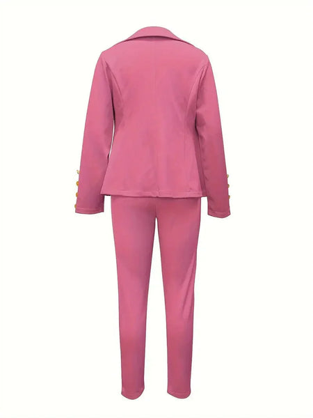 Double-breasted Lapel Blazer & Slim Pants Set for Women's Business Attire