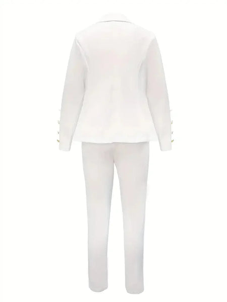 Double-breasted Lapel Blazer & Slim Pants Set for Women's Business Attire