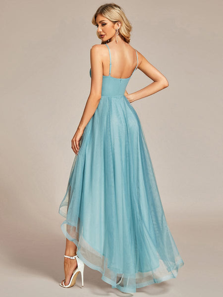 Dramatic High-Low Appliques Mesh Prom Gowns