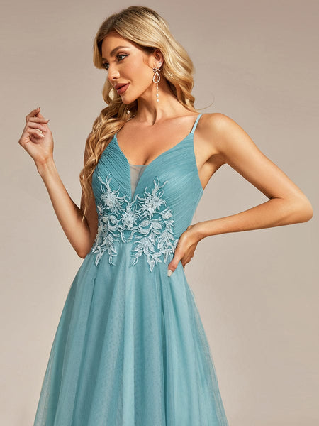 Dramatic High-Low Appliques Mesh Prom Gowns