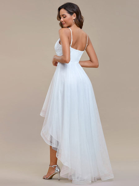 Dramatic High-Low Appliques Mesh Prom Gowns