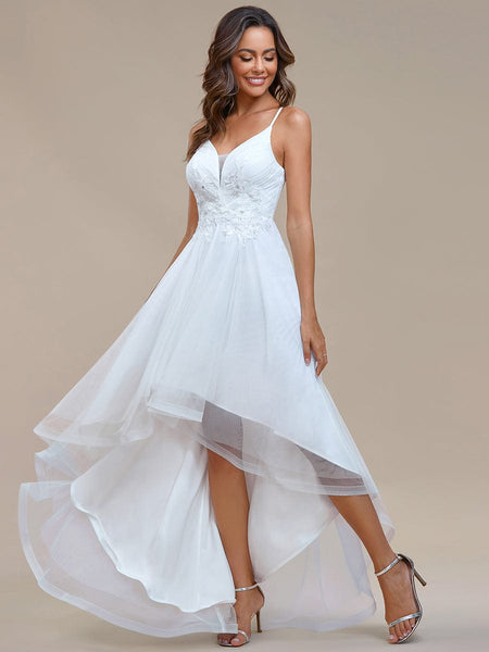 Dramatic High-Low Appliques Mesh Prom Gowns