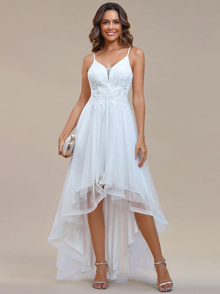 Dramatic High-Low Appliques Mesh Prom Gowns