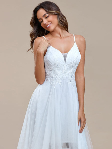Dramatic High-Low Appliques Mesh Prom Gowns