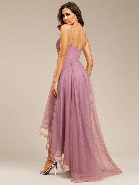 Dramatic High-Low Appliques Mesh Prom Gowns