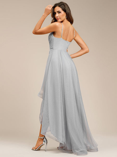 Dramatic High-Low Appliques Mesh Prom Gowns