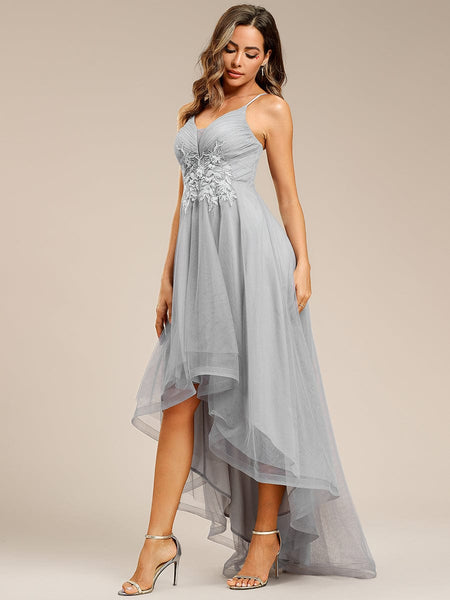 Dramatic High-Low Appliques Mesh Prom Gowns