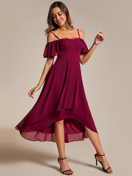 Women's Blush Chiffon Cold-Shoulder Wedding Guest Dress