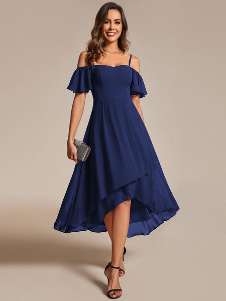 Women's Blush Chiffon Cold-Shoulder Wedding Guest Dress