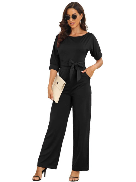Women's Off-Shoulder Wide Leg Jumpsuit with 3/4 Sleeves