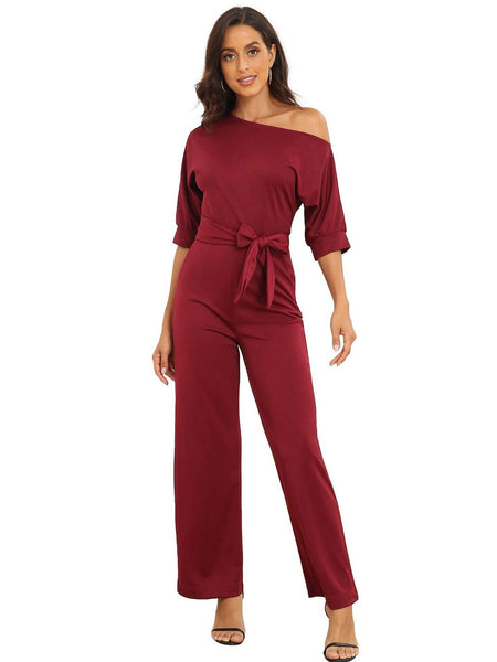 Women's Off-Shoulder Wide Leg Jumpsuit with 3/4 Sleeves