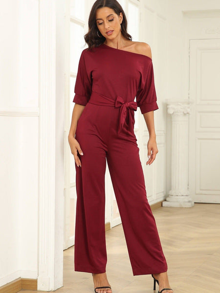 Women's Off-Shoulder Wide Leg Jumpsuit with 3/4 Sleeves