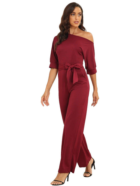 Women's Off-Shoulder Wide Leg Jumpsuit with 3/4 Sleeves