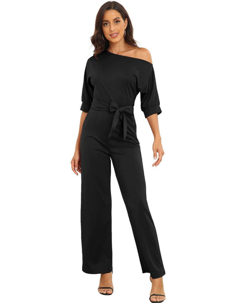 Women's Off-Shoulder Wide Leg Jumpsuit with 3/4 Sleeves