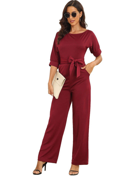 Women's Off-Shoulder Wide Leg Jumpsuit with 3/4 Sleeves