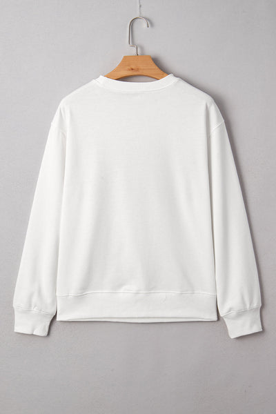 Women's Casual White 3D Letter Graphic Sweatshirt - Sporty Crew Neck, Comfortable Fit for Everyday Style