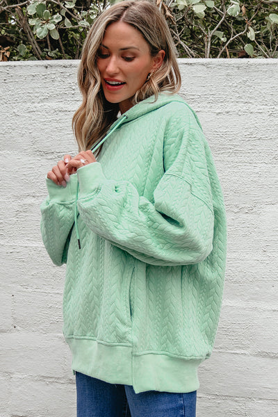 Women's Moonlight Jade Cable Textured Relaxed Hoodie