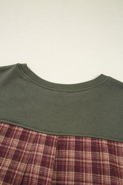 Cozy Women's Plaid Patchwork Sweatshirt in Vibrant Colors - Relaxed Fit Casual Top for Effortless Everyday Style