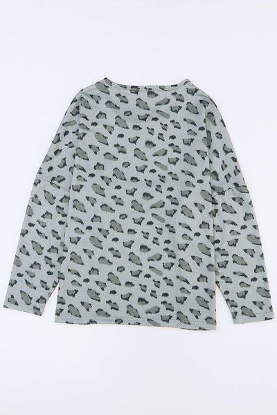 Casual Chic Women's Leopard Print Long Sleeve Top with Stitching - Relaxed Fit for Effortless Everyday Style