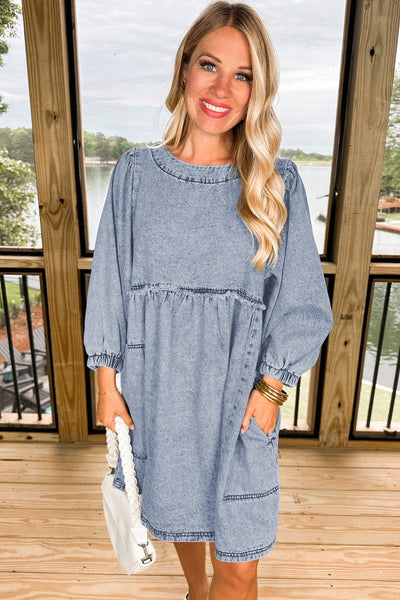 Casual Chic Women's Blue Denim T-Shirt Dress with Relaxed Fit and Short Sleeves Effortless Everyday Style