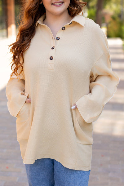 Stylish Plus Size Women's Casual Cotton Henley Top - Comfortable Fit with Trendy Button Accents
