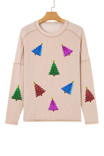 Women's Parchment Ribbed Sequin Christmas Tree Graphic Sweatshirt