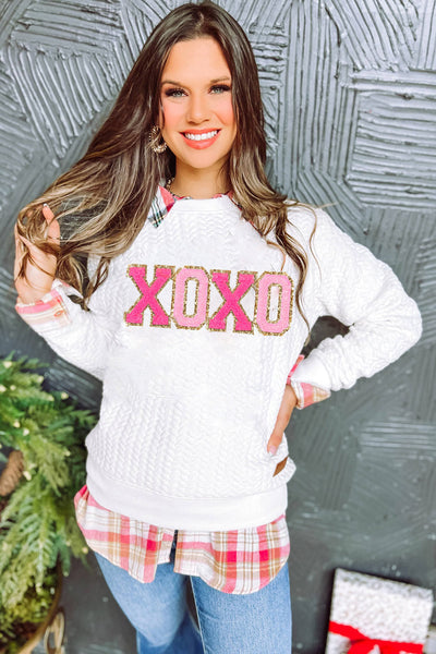 Cozy White Glitter Chenille Cable Knit Pullover Sweatshirt for Women Chic Casual Style for Effortless Outings
