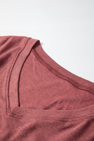 Racing Red V-Neck Tunic Top for Women - Loose Fit Blouse with Side Slits for Casual Chic Style