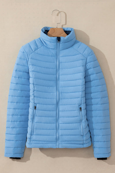 Stylish Women's Solid Quilted Puffer Jacket - Warm Zip-Up Outerwear in Classic Colors for Cold Weather Adventures