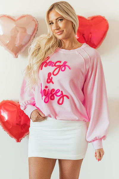 Women's Cozy Pink Embroidered Raglan Sleeve Sweatshirt - Perfect for Casual Everyday Style and Comfort