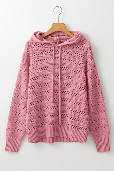 Cozy Women's Peach Blossom Pointelle Knit Hooded Sweater with Raglan Sleeves - Stylish Layering Essential for Fall