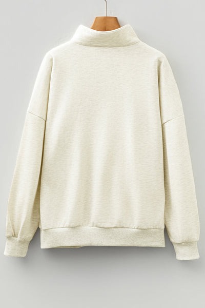 Women's Light Grey Striped Zip Collar Pullover Sweatshirt - Trendy, Comfortable Casual Layering Top for Everyday Wear