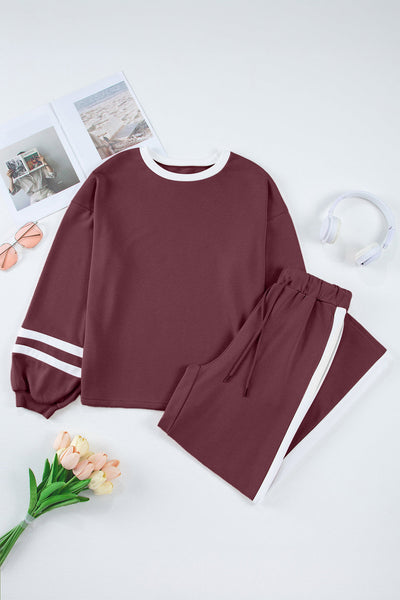 Women's Mineral Red Varsity Stripe Puff Sleeve and Wide Leg Pant Set with practical styling and dependable silhouette control.