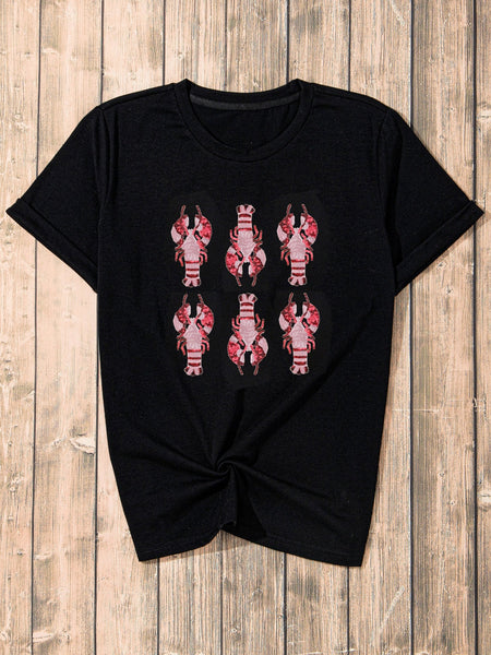 Western Black Sequin Crawfish Graphic Tee