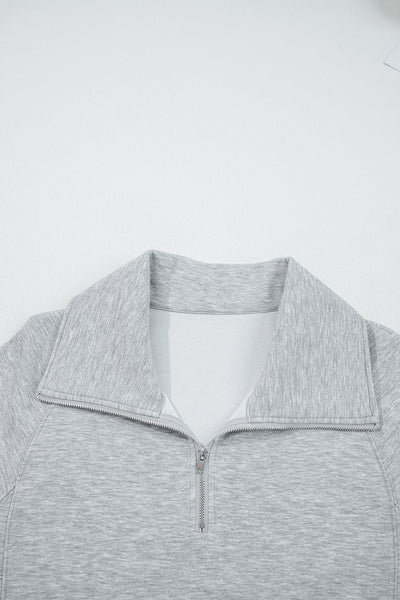 Women's Light Grey Casual Long Sleeve Zip Collar Top & Drawstring Pants Set - Stylish, Comfortable, Ideal for Daily Wear