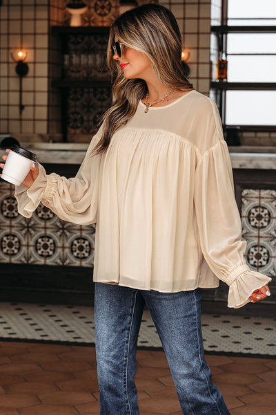 Soft Pastel Pleated Chiffon Blouse for Women - Elegant, Lightweight, Breezy Style Perfect for Any Occasion