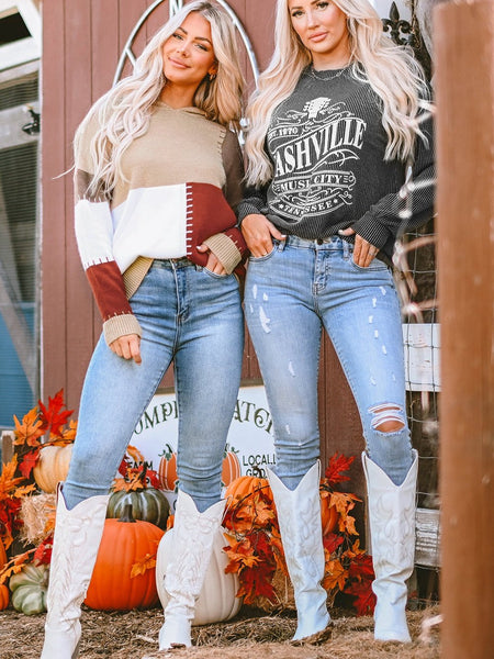 NASHVILLE MUSIC CITY Black Corded Graphic Pullover Sweatshirt