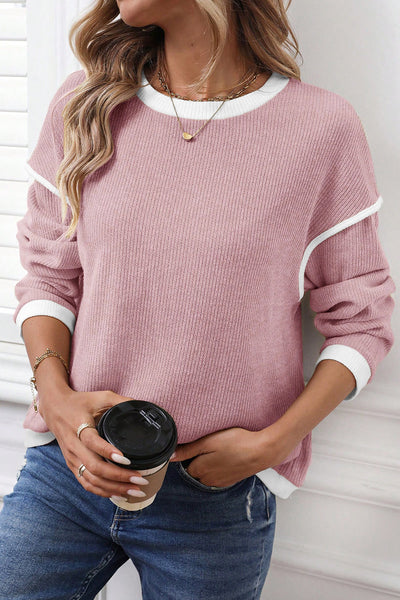 Cozy Light Pink Fitted Knit Sweater for Women - Stylish Top Ideal for Casual Outings and Everyday Comfort