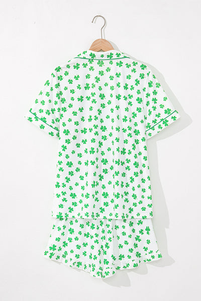 Women's Clover Print Short Sleeve Pajama Set with Ruffles