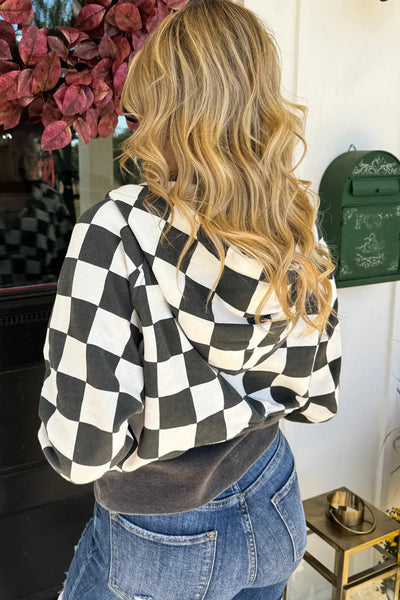 cozy women's gray checkered half zip hoodie trendy casual fashion with comfortable fit for everyday wear made for easy styling and wardrobe with