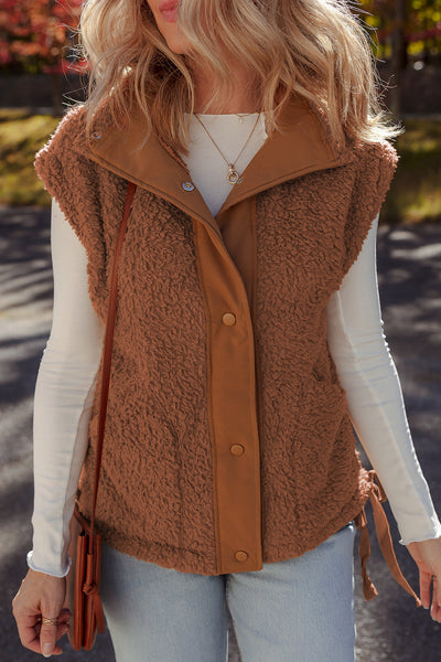 Women's Cinnamon Faux Fur Side-Knot Vest with Snap Closure
